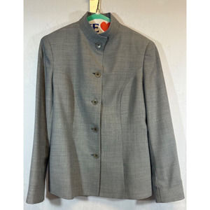 TALORA Womens Gray 100% Wool Long Sleeves Lined Button Front Blazer 8 Mandalin